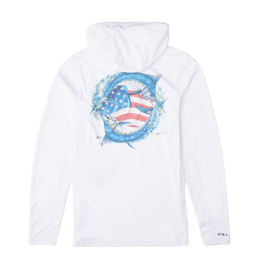Pelagic Featured / Youth Hooded Fishing Shirt - Youth Vaportek Goione American Marlin